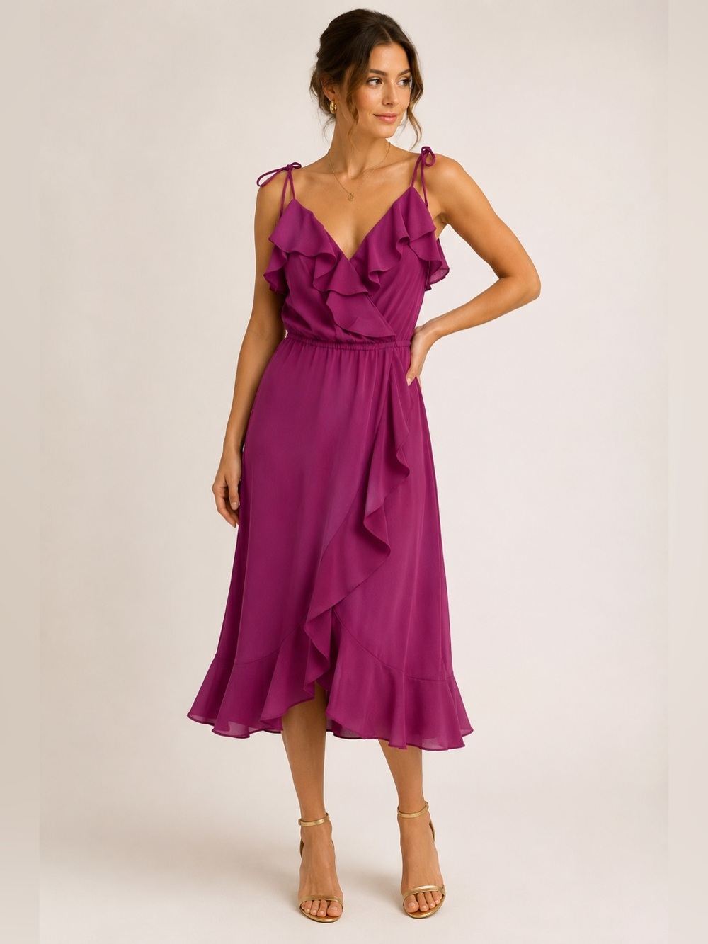 Vintage 1980’s Mary Martin Petites Faux Wrap Ruffle Crepe Dress